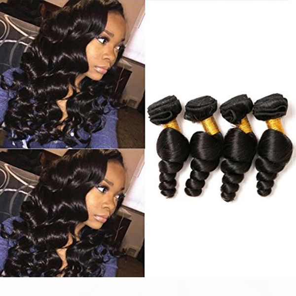 

glamorous virgin human hair brazilian loose wave hair weft 4 bundles 8-30inch full cuticle 100% human hair extensions 100g, Black;brown