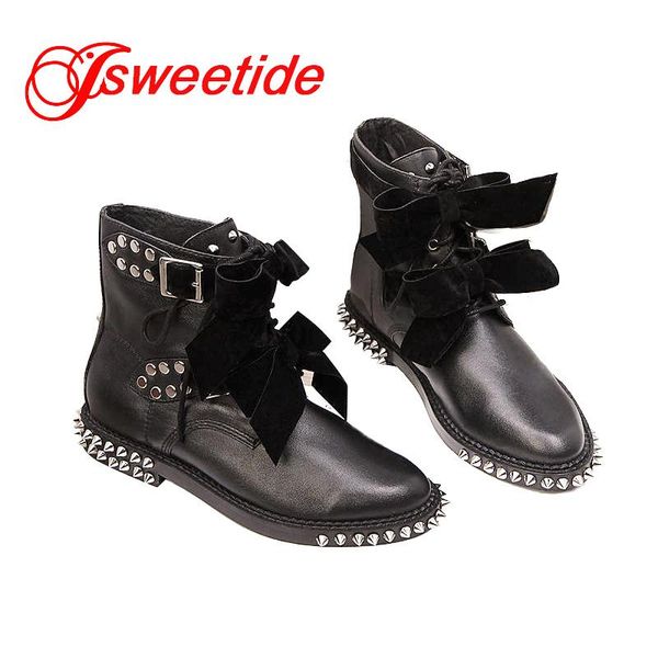 

short motorcycle boots fashion thick heel boot heel rivets fashion rock roll style leisure women ankle designer brand flats boot, Black