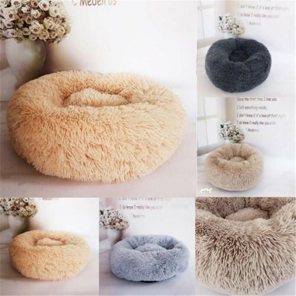 

cat beds & furniture round plush dog bed house mat winter warm sleeping cats nest soft long basket pet cushion portable pets supplies