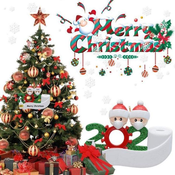 

gift party personalized christmas product decoration quarantine 2020 family of 4 ornament pandemic with face masks hand sanitized sn1496
