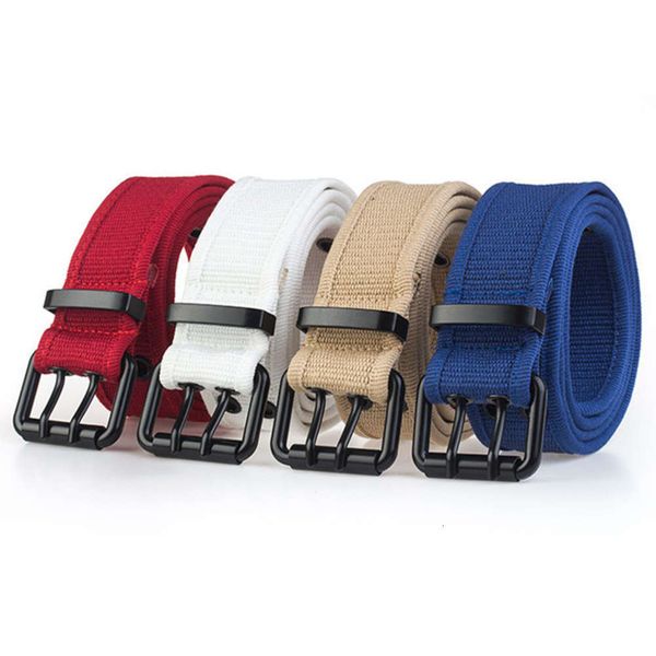 

and women's canvas men's pin buckle thickened double row hole belt, outdoor leisure versatile student military training belt, Black;brown