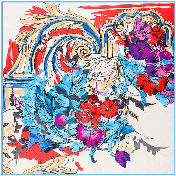 

twill silk square scalf для женщин bohemia рука рисовать цветочный узор печать шелковый шарф самка ретро бренд шаль мусульманский главный см, Black