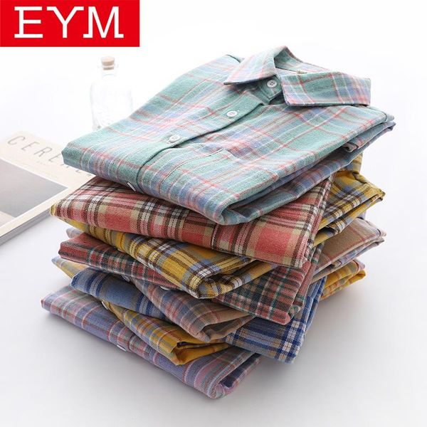 

cotton flannel women's plaid shirt 2021 new ladies large size casual loose blouse female long sleeve blouses womens blusas, White