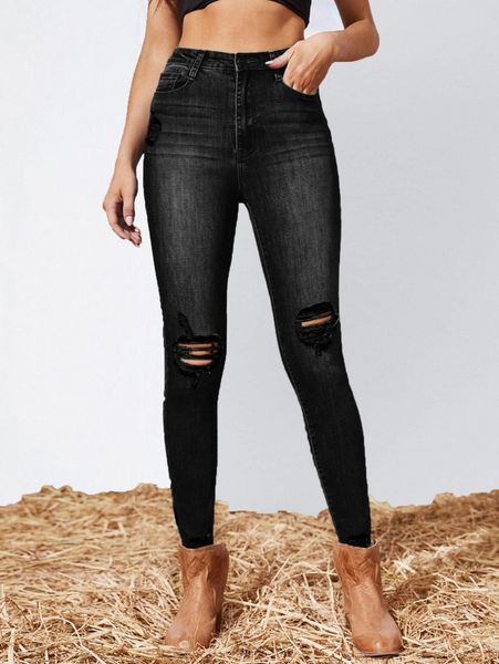 

high stretch ripped skinny jeans n2ra#, Blue