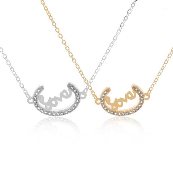 

simple hollow crescent shape letter love necklace pendant necklace rhinestone jewelry women gifts1, Silver