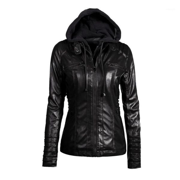 

2018 gothic faux leather jacket women hoodies winter autumn motorcycle jacket black outerwear faux leather pu coat