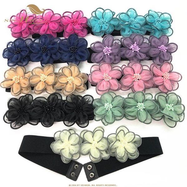 

sishion fashion women belt vd1228 elastic stretch flower decoration black waist belt waistband belts for women wedding dress, Black;brown