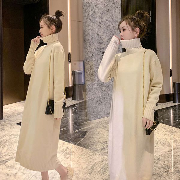 

winter materni autumn sweater medium length thickened loose knit chaoma drs long base coat, White