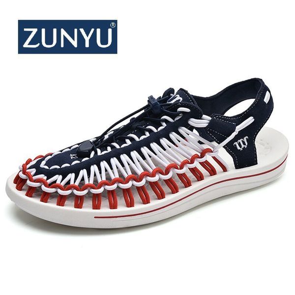 

zunyu 2019 summer big size 47 men sandals fashion handmade weaving design breathable casual beach shoes outdoor sandals for men y200702, Black