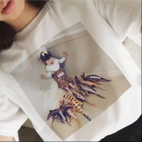 

new summer harajuku my life is very bad letter print t shirt fun spoof personality fashion summer casual loose womens clothing, White