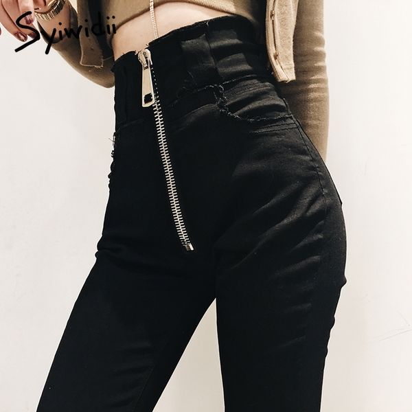 

high waist black women jeans korean fashion woman elastic stretch jeans female washed denim skinny pencil pants street cotton t200113, Blue