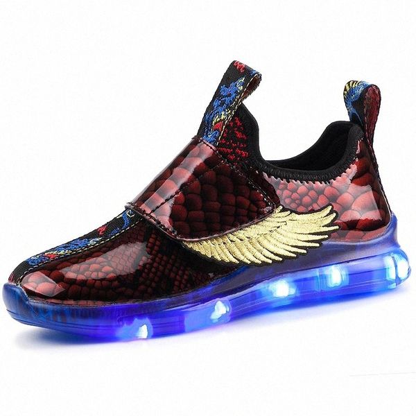 

red children shoes light led luminous shoes boys girls usb charging sport casual led usb wing kids glowing sneakers #3s3x