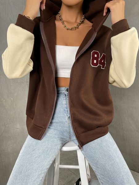 

zip up patch detail drop shoulder thermal hoodie j6ii#, White;black