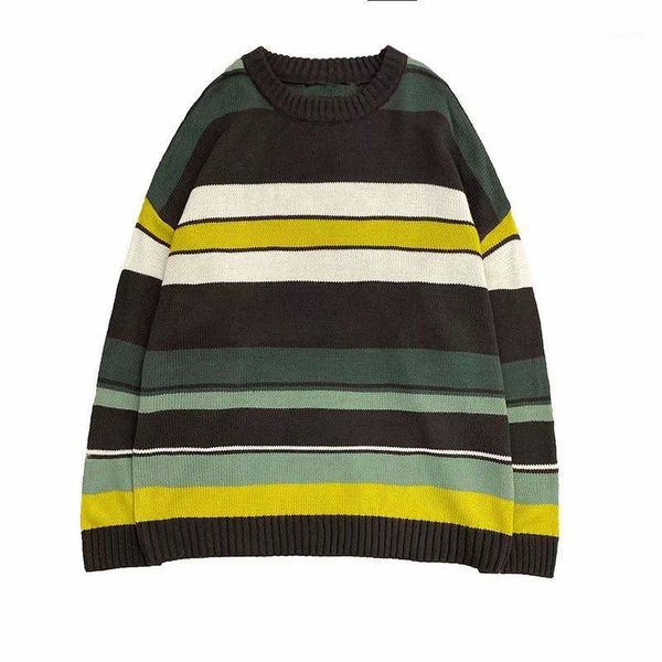 

fashion spring autumn new men clothes o-neck striped spliced loose jumpers knit long sleeve sweater ins korean style pullovers1, White;black
