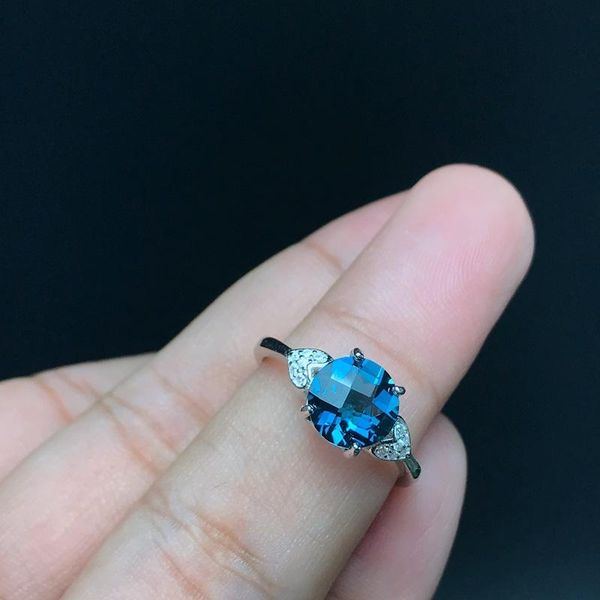 

cluster rings [meibapj perfect cleanliness 8mm big blue z gemstone simple ring for women real 925 sterling silver fine jewelry, Golden;silver