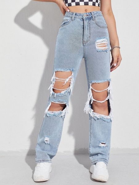 

light wash destroyed detail boyfriend jeans f9hj#, Blue