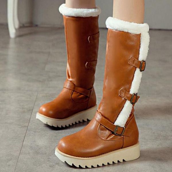 

boots shoes woman fashion mid-calf buckle snow winter women's non-slip waterproof warm plus velvet women cotton fa74, Black