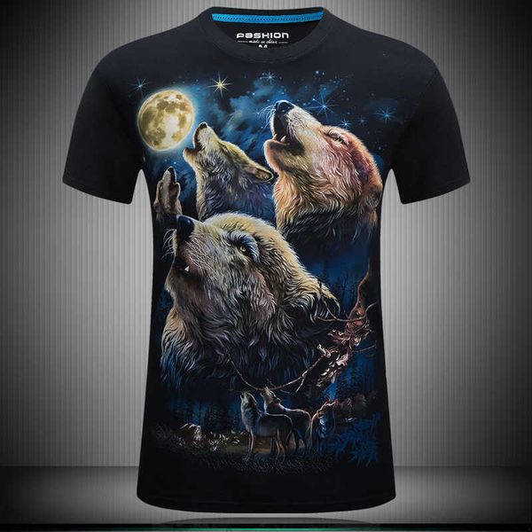

men's t-shirts summer wolf 3d short sleeve large print, White;black