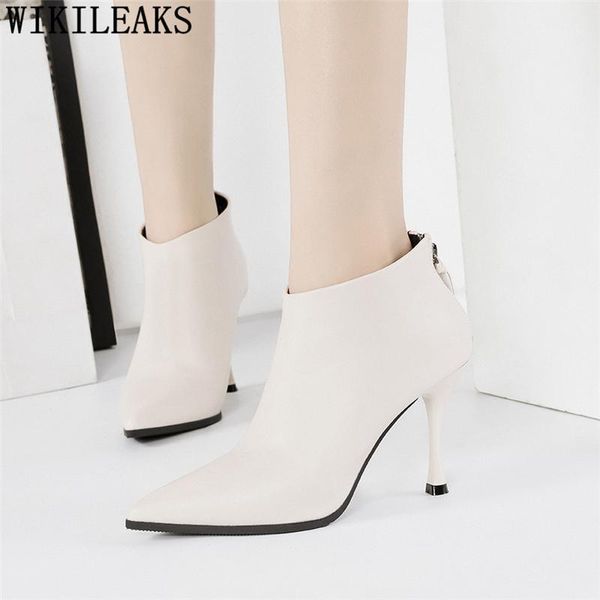 

leather boots women ankle boots for women shoes winter stiletto heels shoes high heels fashion 20201, Black
