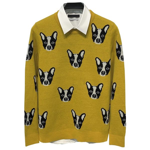 

2021 new luxury winter men embroidered gentleman boston terrier mesh pullovers asian plug # e2 popn, White;black