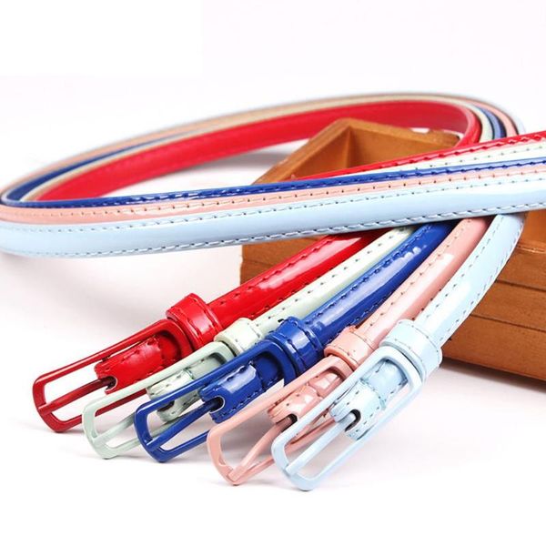 

fashion women solid color faux leather slim narrow skinny thin waist belt buckle strap waistband, Black;brown