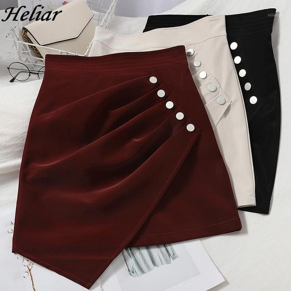 

heliar black velvet mini skirt a line winter autumn high waist fashion slim pleat irregular button skirt for women vintage1