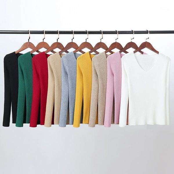 

2020 autumn new fashion women v-neck long sleeve women basic sweaters thin sweaters ins knit sweater1, White;black