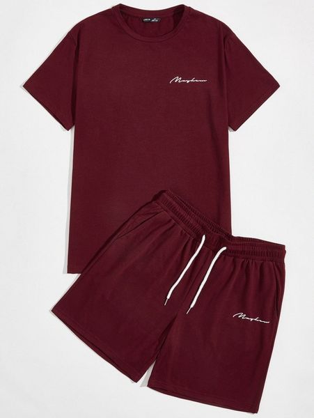 

men letter graphic & drawstring waist shorts set v5na#, Gray