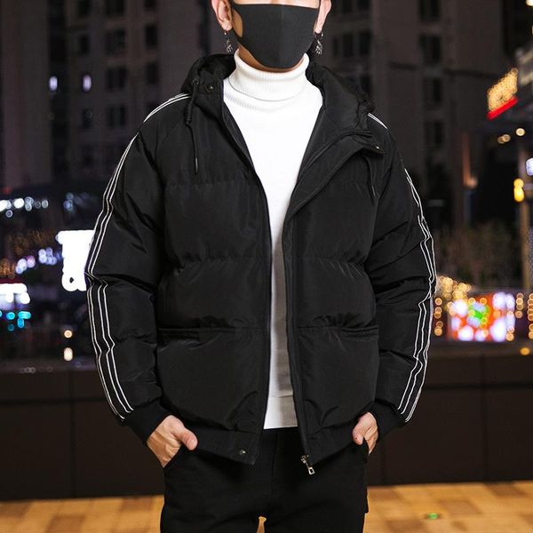 

jacket loose handsome man upset in the fall and winter coat brief paragraph down cotton-padded jacket winter clothing, Black