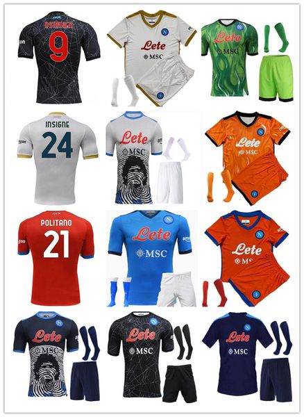 

adults and kids 21 22 napoli soccer jersey home 2021 2122 naples zielinski maradona insigne mertens callejon player rpg football shirts, Black;yellow