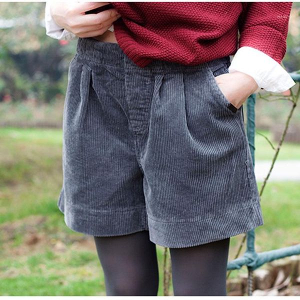 

women casual moi girl solid color corduroy cotton shorts ladies elastic waist wide leg shorts female 2020 new winter spring1, White;black