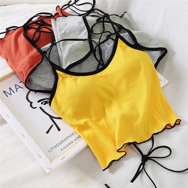 

women's tanks & camis halter women backless bandage crop solid cotton underwear for 2021 summer, White