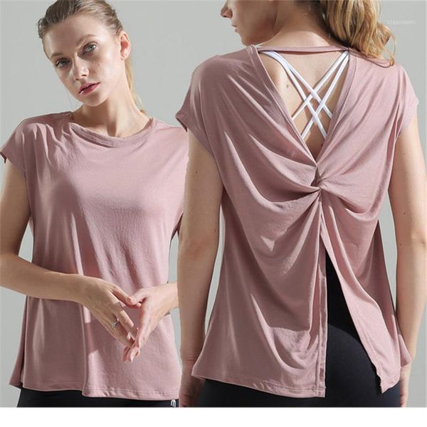 

yoga outfits summer gym quick-drying women running vest backless t-shirt sleeveless sports fitness loose shirt sportswear1, White;red