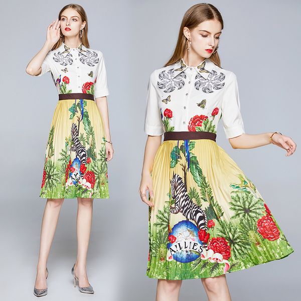 

womens runway summer designer dress plied 2021 business ladies work wear floral printing thin holiday party dresses casual uiwc, Black;gray
