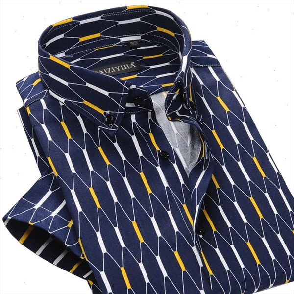 

geometric printing men shirts summer short sleeve thin 100% cotton comfortable soft smart casual button down male dress shirt, White;black