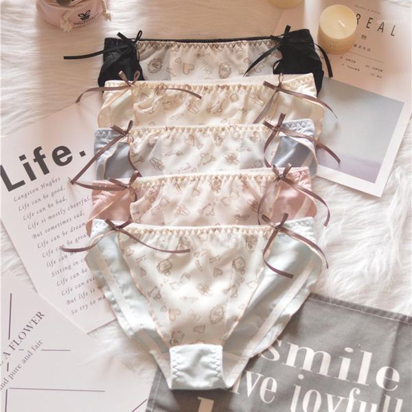 

sp&city sweet loliita cartoon print panties women cute bow cotton underwear for menstruation seamless lingeries girl briefs1, Black;pink