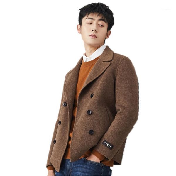 

100% wool coat 2020 autumn winter jacket men double-side woolen coats fashion mens short overcoat mg-1800003 my14751, Black