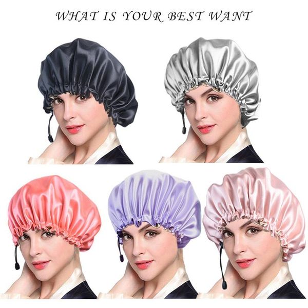 

shower caps satin sleep cap waterproof protect hair women treatment hat 5 colors