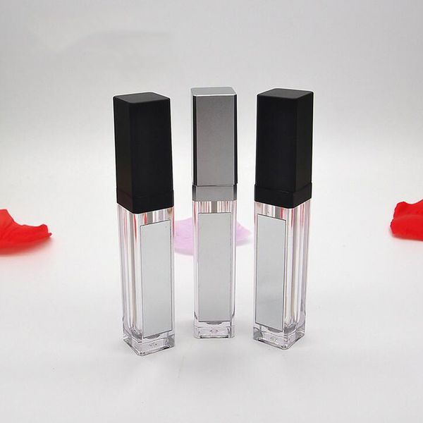 

7ml led empty lip gloss tubes square clear lipgloss refillable bottles container plastic lipgloss makeup packaging with mirror