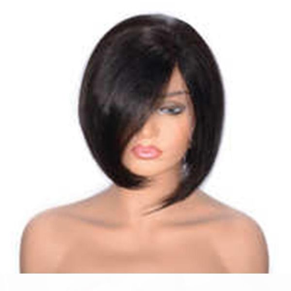 

short human hair wigs brazilian virgin hair straight full lace wig lace front wig side part swiss lace, Black;brown