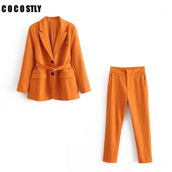

women's pants suit set 2020 new autumn slim waistband office ladies small suit jacket casual trousers set of two1, White;black