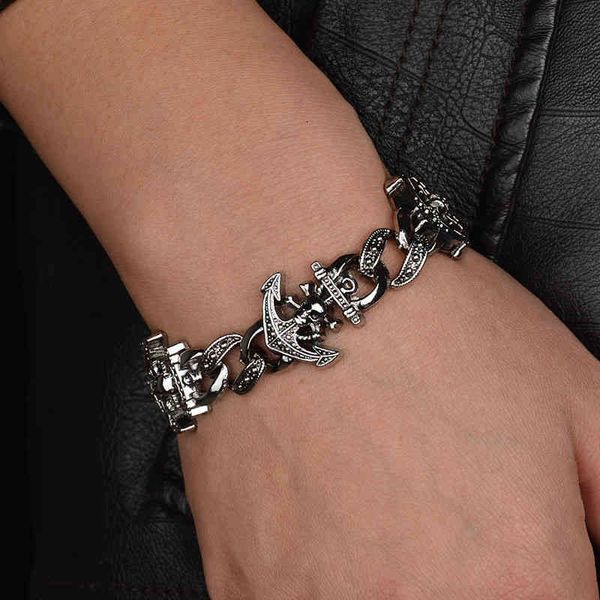 

bangle charm bracelets fashion trend jewelry skeleton boat anchor men's punk, Golden;silver