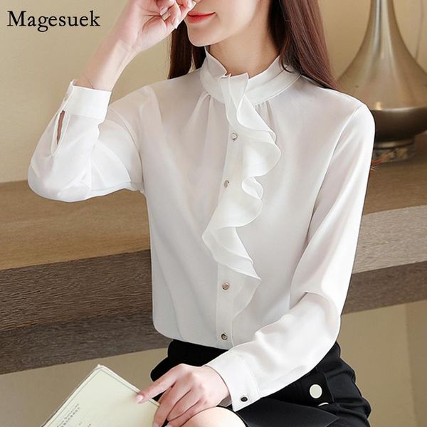 

autumn plus size long sleeve white shirt women 2021 korean slim shirt women blouses ruffles business wear chiffon blouse 10851