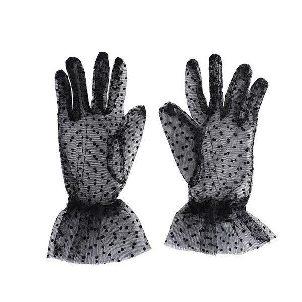 Sommer-Frauen-dünne kurze Tüll-Handschuhe, dehnbare Mesh-Gaze-Spots, transparente flexible Accessoires, Vollfinger-Handschuhe, 1 Paar