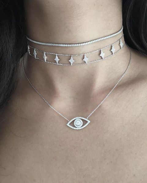 

fashion 5 cz mirco paved 925 sterling silver cute star charm choker with double chain setting women wedding short necklaces