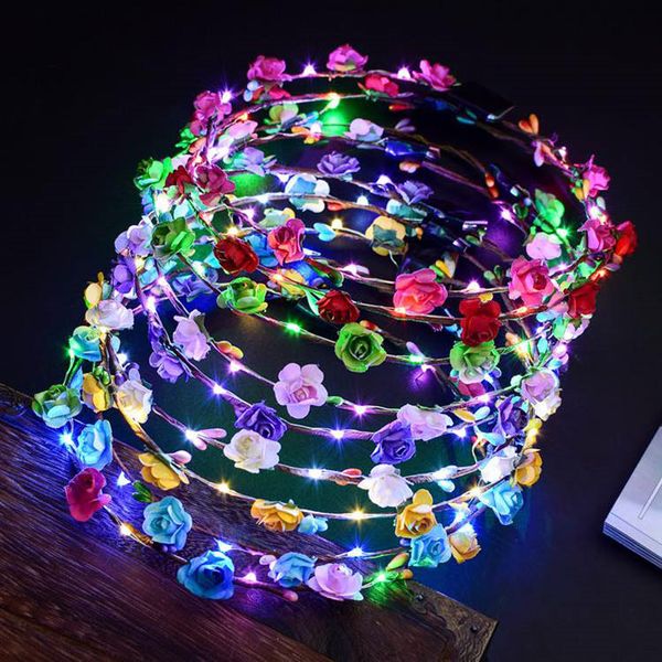 

light led glow party crown headbands rave floral hair garland wreath wedding flower girl headpiece decor epacket free