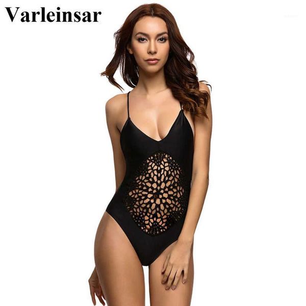 

varleinsar black crochet thong one piece swimsuit female swimwear women hollow out bathing suit swim wear backless monokini v131, White;black