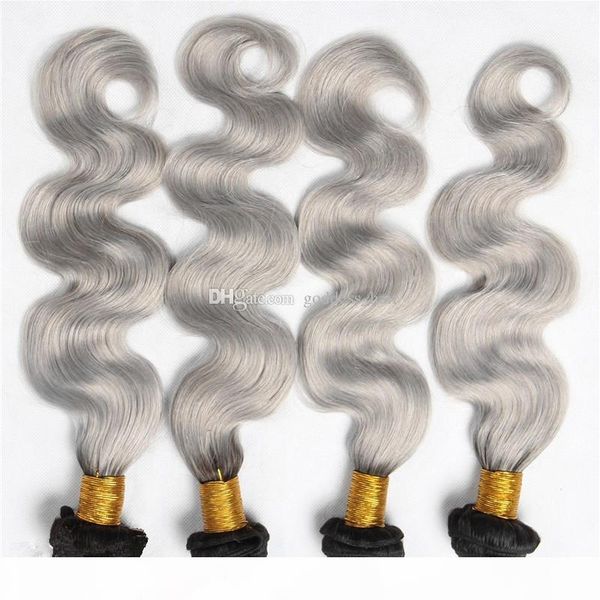 

4 bundles lot #1b grey ombre hair weaves 9a brazilian human hair sliver grey hair bundles price two tone extensions, Black
