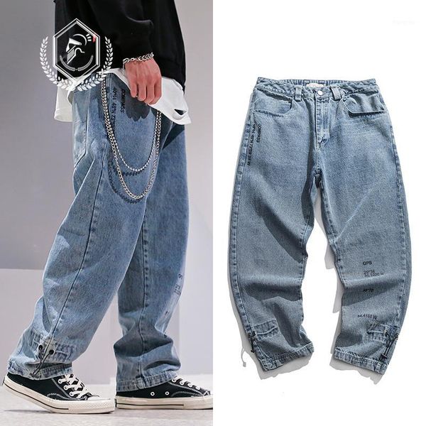 

golomise men loose vintage embroidery staright jeans fashion pockets wide leg pants hip hop jeans1, Blue
