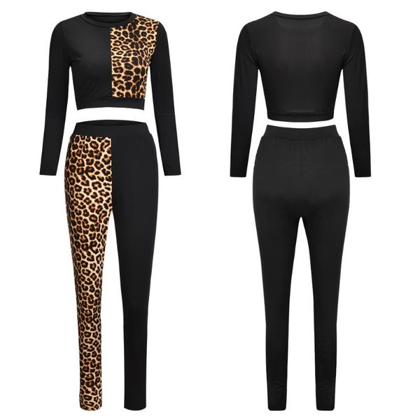 

women suits tracksuit fashion leopard long sleeve suit fleece print patchwork coat two pieces set hoodies long pants suit, Gray
